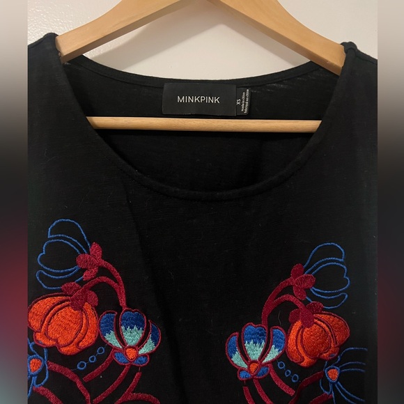 Black Mini Dress with Embroidered Flowers - Picture 3 of 4